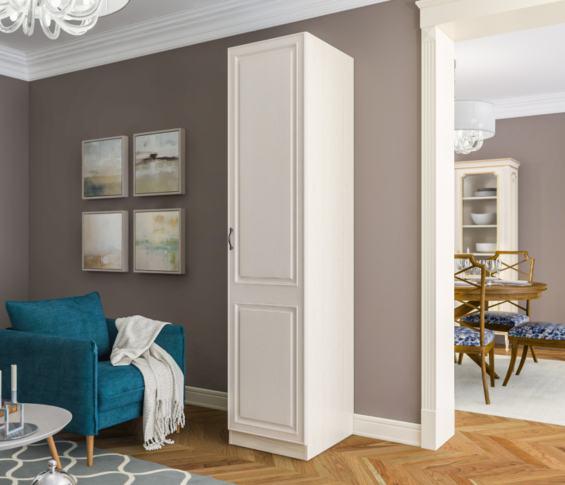 Шкафы одностворчатые, Шкаф 1 дверный Гранд / Ливерпуль СБ-3510 Дуб Приморский Белый/МДФ Классика Светлый