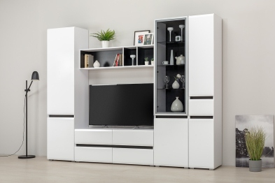 Шкаф-витрина Сидней 13.201, белый премиум, черный, белый глянец