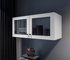 Настенные полки, Твин СБ-3384 Полка Белая с фасадами со стеклом