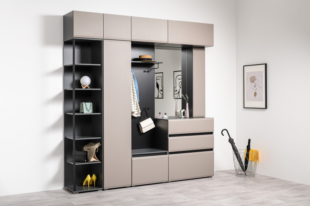 Шкафы распашные, Шкаф-пенал Сидней 16.313, антрацит, веллюто капучино