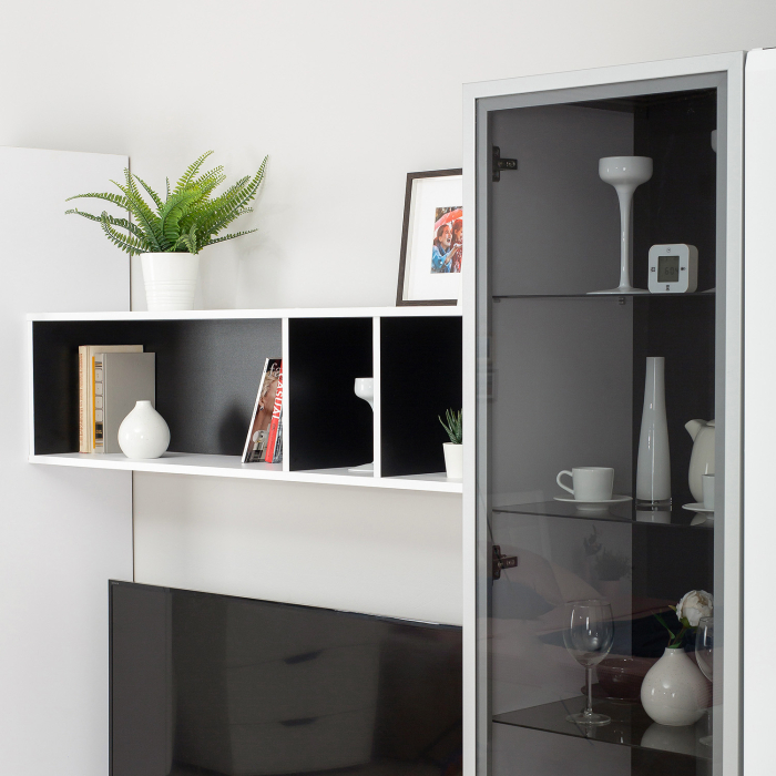 Настенные полки, Полка Сидней 15.57, белый премиум, черный