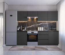 Кухонные гарнитуры, Кухонный гарнитур Леон прямой 240 см, диамант серый
