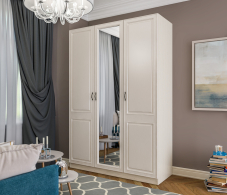 В спальню, Шкаф 3х дверный с зеркалом Гранд / Ливерпуль СБ-3512 Дуб Приморский Белый/МДФ Классика Светлый