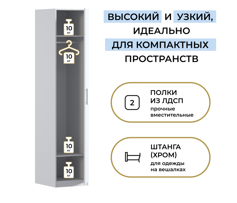 Для одежды, Шкаф однодверный Макс 500 мм, вариант №1 (ЛДСП)
