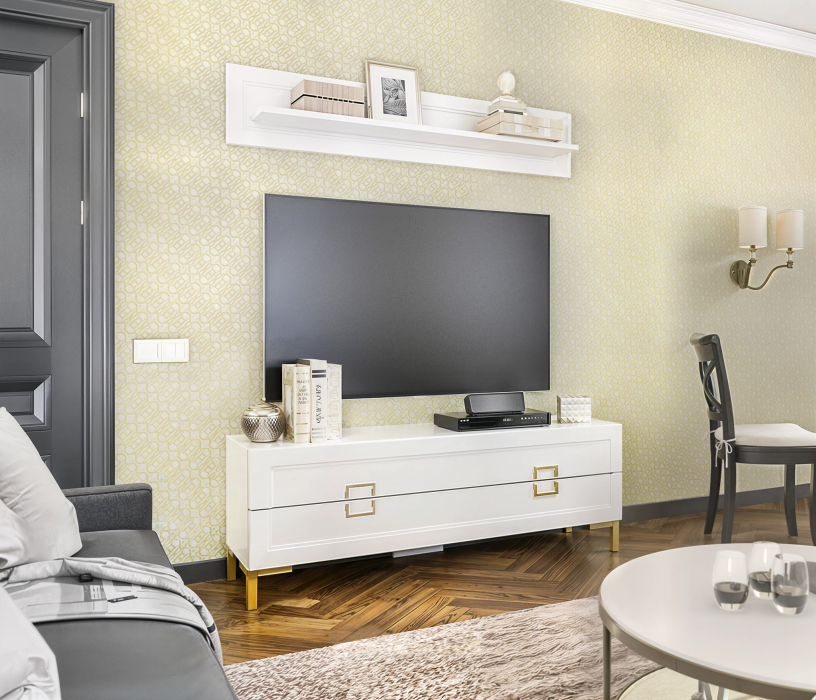 Стенки для гостиной, Комплект для гостиной, тумба ТВ и полка, Белый