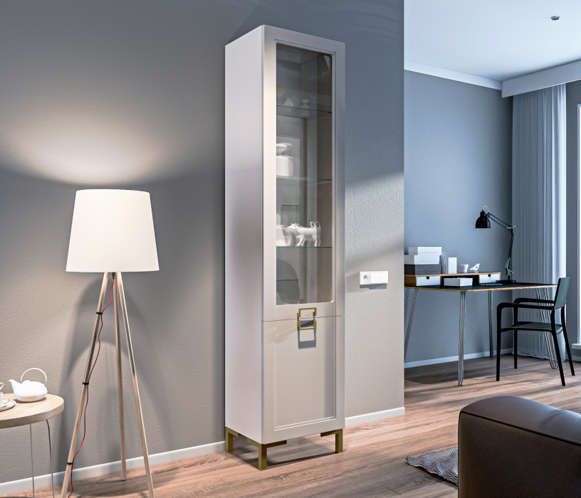 Шкафы пеналы, Шкаф-витрина Ассоль СБ-3429 Кашемир серый/МДФ Кашемир