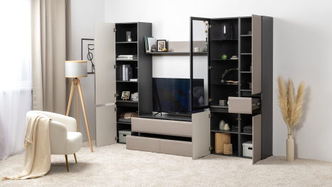 Шкаф Сидней 13.200, антрацит, веллюто капучино