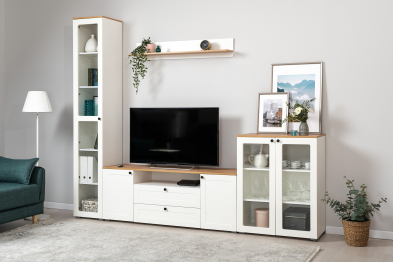 Шкаф-витрина Остин 16.394.01, белая шагрень, дуб золотой крафт