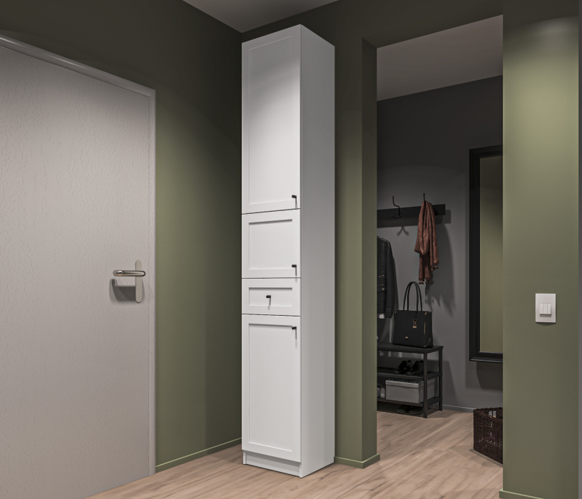 Прямые, Стеллаж Твин СБ-3372 Белый 236 см с глухим фасадом