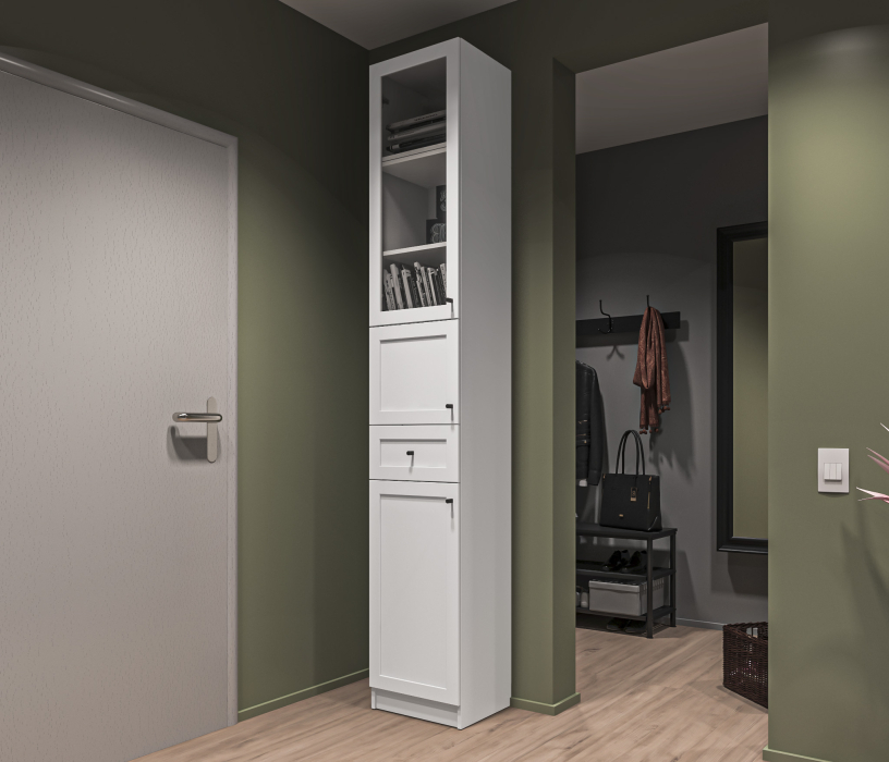 Прямые, Стеллаж Твин СБ-3372 Белый 236 см со стеклом