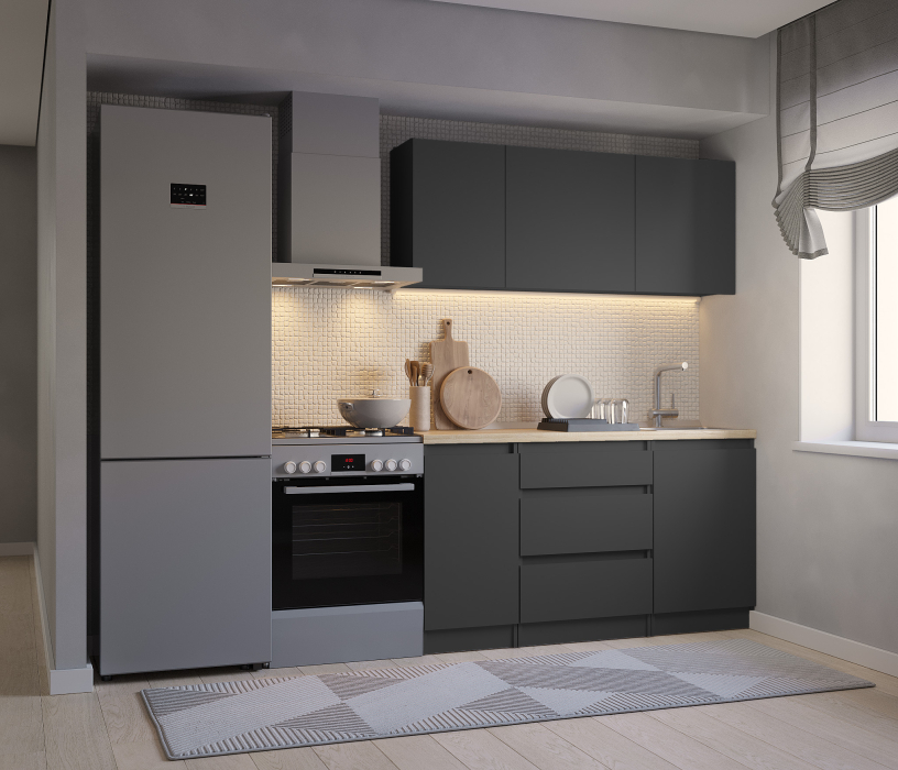 Кухонные гарнитуры, Кухонный гарнитур Леон прямой 150 см, диамант серый