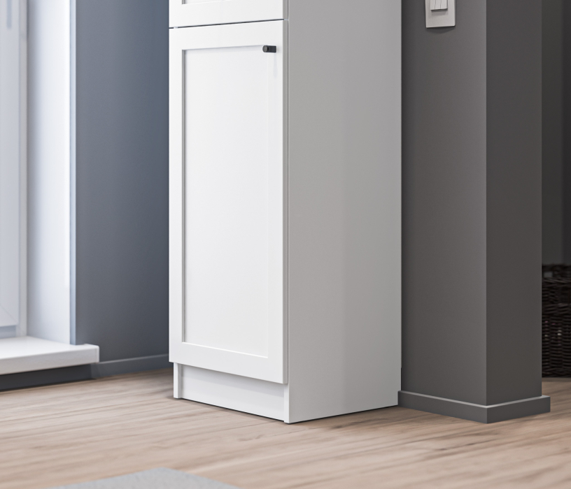 Прямые, Стеллаж Твин СБ-3372 Белый со стеклом и ящиком