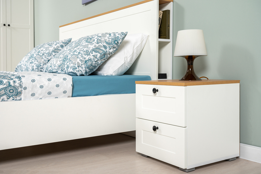 Прикроватные тумбы, Тумба прикроватная Остин 16.152, белая шагрень, дуб золотой крафт