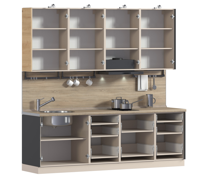 Кухонные гарнитуры, Кухонный гарнитур ЛОФТ Регина Песочный/Диамант серый, Дуб дикий 2,4 м