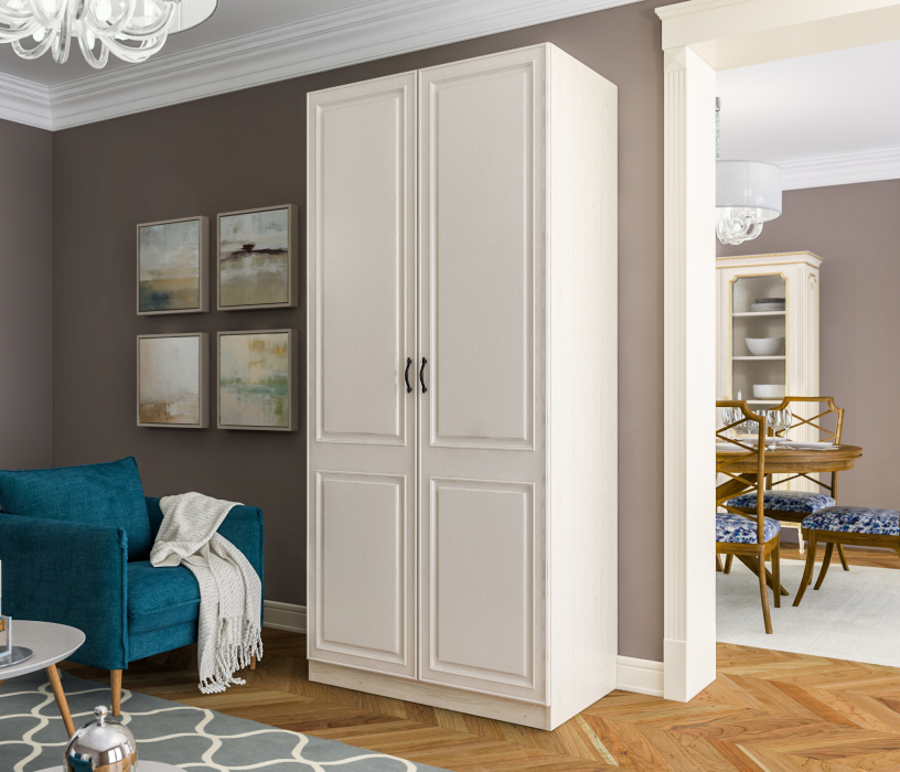 В спальню, Шкаф 2 дверный Гранд / Ливерпуль СБ-3511 Дуб Приморский Белый/МДФ Классика Светлый